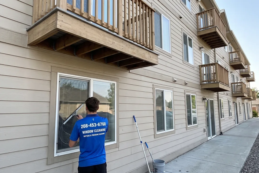 Reflekt crew cleaning apartment and multifamily windows in the Treasure Valley, Idaho